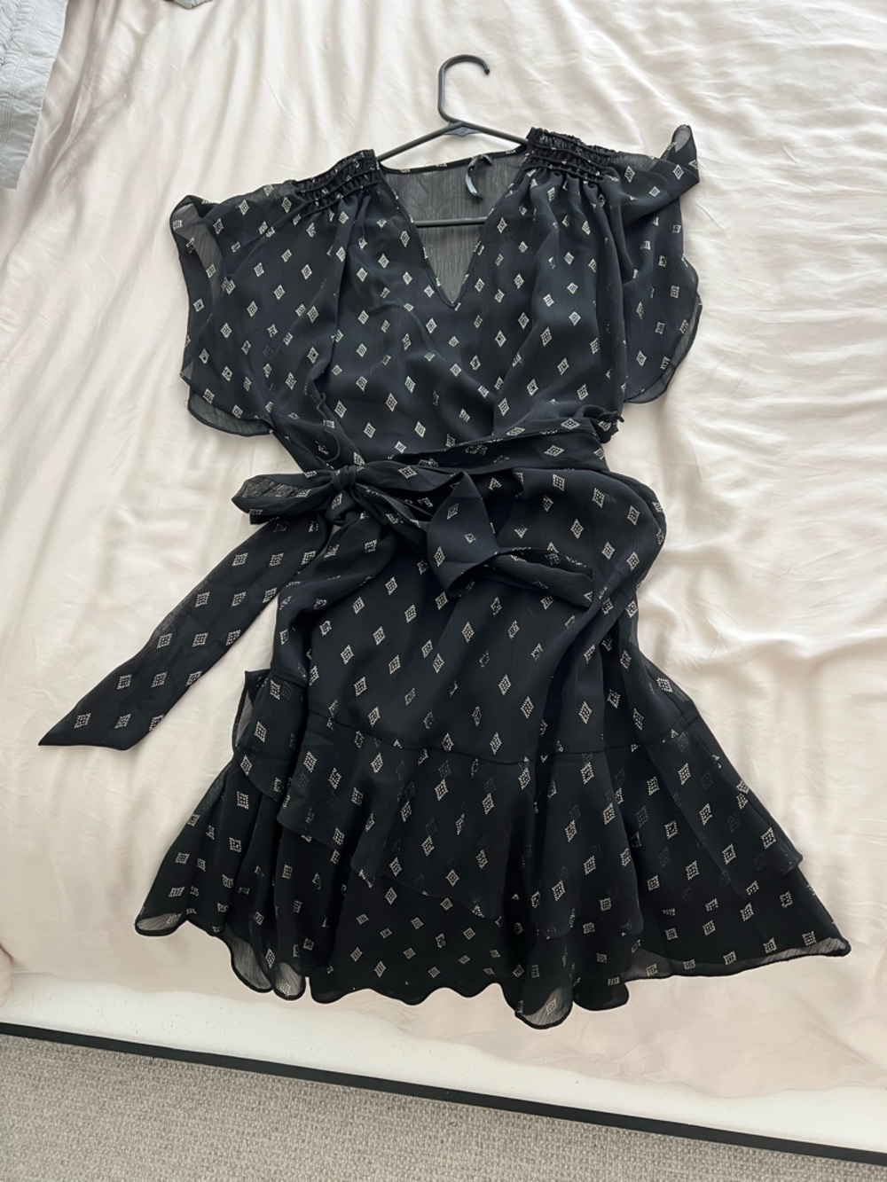 White House Black Market Black Mini Dress with White Diamond Accents